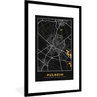PosterMonkey Fotolijst incl. Poster - Goud – Duitsland – Plattegrond – Gold – Stadskaart – Kaart – Pulheim - 80x120 cm - Posterlijst