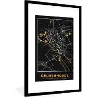 PosterMonkey Fotolijst incl. Poster - Plattegrond – Delmenhorst – Goud – Stadskaart – Kaart - Duitsland - 60x90 cm - Posterlijst