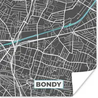 PosterMonkey Poster Bondy - Frankrijk - Kaart - Stadskaart - Plattegrond - 100x100 cm XXL