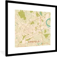 PosterMonkey Fotolijst incl. Poster - Krefeld - Plattegrond - Kaart - Vintage - Stadskaart - 40x40 cm - Posterlijst