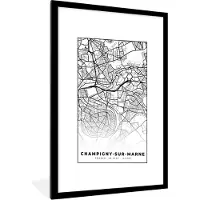 PosterMonkey Fotolijst incl. Poster Zwart Wit- Kaart - Plattegrond - Champigny-sur-Marne - Frankrijk - Stadskaart - Zwart wit - 60x90 cm - Posterlijst