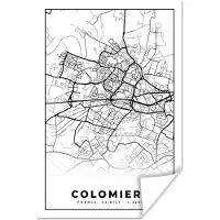 PosterMonkey Poster Frankrijk - Kaart - Plattegrond - Colomiers - Stadskaart - Zwart wit - 80x120 cm