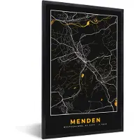 PosterMonkey Fotolijst incl. Poster - Stadskaart – Plattegrond – Duitsland – Goud – Menden – Kaart - 80x120 cm - Posterlijst