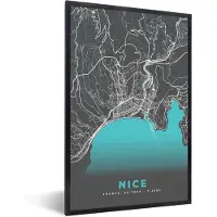 PosterMonkey Fotolijst incl. Poster - Kaart - Plattegrond - Nice - Frankrijk - Stadskaart - 20x30 cm - Posterlijst