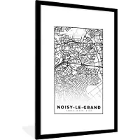 PosterMonkey Fotolijst incl. Poster Zwart Wit- Stadskaart - Plattegrond - Kaart - Noisy-le-Grand - Frankrijk - Zwart wit - 60x90 cm - Posterlijst