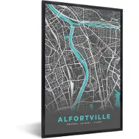 PosterMonkey Fotolijst incl. Poster - Alfortville - Frankrijk - Plattegrond - Kaart - Stadskaart - 40x60 cm - Posterlijst