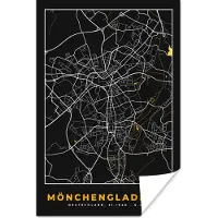 PosterMonkey Poster Mönchengladbach - Goud - Stadskaart - Kaart - Plattegrond - Duitsland - 120x180 cm XXL