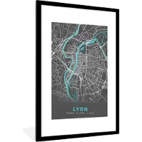 PosterMonkey Fotolijst incl. Poster - Lyon - Plattegrond - Kaart - Stadskaart - Frankrijk - 60x90 cm - Posterlijst