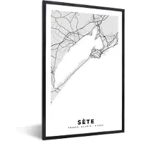 PosterMonkey Fotolijst incl. Poster - Frankrijk – Sète – Stadskaart – Plattegrond – Kaart - 20x30 cm - Posterlijst