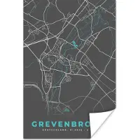 PosterMonkey Poster Stadskaart – Kaart – Grevenbroich – Blauw – Duitsland – Plattegrond - 120x180 cm XXL