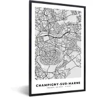 PosterMonkey Fotolijst incl. Poster - Champigny-sur-Marne - Plattegrond - Frankrijk - Kaart - Stadskaart - 80x120 cm - Posterlijst