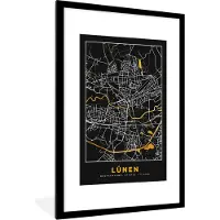PosterMonkey Fotolijst incl. Poster - Stadskaart - Black and Gold - Lünen - Kaart - Plattegrond - Duitsland - 80x120 cm - Posterlijst