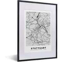 PosterMonkey Fotolijst incl. Poster - Duitsland - Stadskaart - Plattegrond - Stuttgart - Kaart - 30x40 cm - Posterlijst