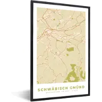PosterMonkey Fotolijst incl. Poster - Kaart - Schwäb Gmünd - Vintage - Plattegrond - Stadskaart - 40x60 cm - Posterlijst