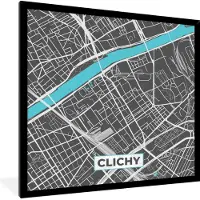 PosterMonkey Fotolijst incl. Poster - Clichy - Frankrijk - Plattegrond - Kaart - Stadskaart - 40x40 cm - Posterlijst