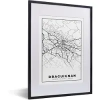 PosterMonkey Fotolijst incl. Poster Zwart Wit- Plattegrond - Draguignan - Kaart - Frankrijk - Stadskaart - Zwart wit - 30x40 cm - Posterlijst