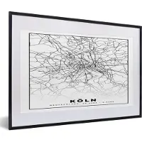 PosterMonkey Fotolijst incl. Poster - Plattegrond - Köln - Kaart - Stadskaart - 60x40 cm - Posterlijst