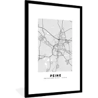 PosterMonkey Fotolijst incl. Poster - Kaart - Peine - Stadskaart - Plattegrond - Duitsland - 80x120 cm - Posterlijst