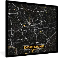PosterMonkey Fotolijst incl. Poster - Dortmund - Goud - Duitsland - Kaart - Plattegrond - Stadskaart - 40x40 cm - Posterlijst