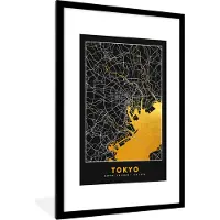 PosterMonkey Fotolijst incl. Poster - Tokyo - Stadskaart - Goud - Plattegrond - Kaart - 80x120 cm - Posterlijst