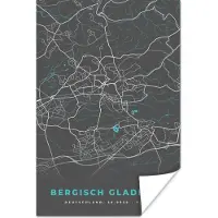 PosterMonkey Poster Stadskaart – Plattegrond – Duitsland – Blauw – Bergisch Gladbach – Kaart - 20x30 cm