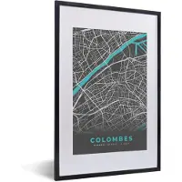 PosterMonkey Fotolijst incl. Poster - Colombes - Kaart - Stadskaart - Plattegrond - Frankrijk - 40x60 cm - Posterlijst