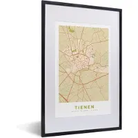 PosterMonkey Fotolijst incl. Poster - Stadskaart - Tienen - Plattegrond - Kaart - Vintage - 40x60 cm - Posterlijst