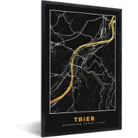 PosterMonkey Fotolijst incl. Poster - Plattegrond – Trier – Goud – Stadskaart – Kaart - Duitsland - 80x120 cm - Posterlijst
