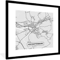 PosterMonkey Fotolijst incl. Poster - Kaart - Stadskaart - Duitsland - Afschaffenburg - Plattegrond - 40x40 cm - Posterlijst