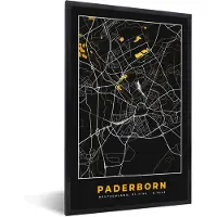 PosterMonkey Fotolijst incl. Poster - Black and Gold – Stadskaart – Paderborn – Duitsland – Plattegrond – Kaart - 20x30 cm - Posterlijst