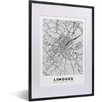 PosterMonkey Fotolijst incl. Poster - Frankrijk - Limoges - Stadskaart - Plattegrond - Kaart - 30x40 cm - Posterlijst