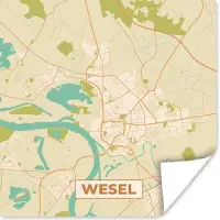 PosterMonkey Poster Wesel - Plattegrond - Stadskaart - Vintage - Kaart - 75x75 cm