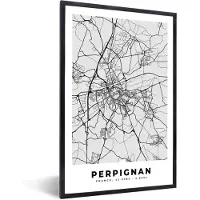 PosterMonkey Fotolijst incl. Poster - Plattegrond - Perpignan - Stadskaart - Kaart - Frankrijk - 20x30 cm - Posterlijst
