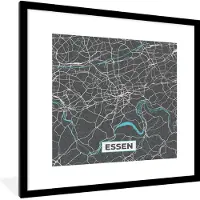 PosterMonkey Fotolijst incl. Poster - Plattegrond – Essen – Blauw – Stadskaart – Kaart - Duitsland - 40x40 cm - Posterlijst