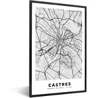 PosterMonkey Fotolijst incl. Poster - Kaart – Stadskaart – Frankrijk - Castres - Plattegrond - 20x30 cm - Posterlijst