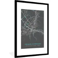 PosterMonkey Fotolijst incl. Poster - Stadskaart – Kaart – Freiburg im Breisgau – Blauw – Duitsland – Plattegrond - 80x120 cm - Posterlijst