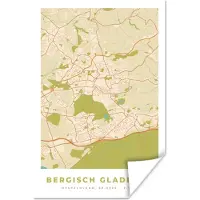 PosterMonkey Poster Bergisch Gladbach - Plattegrond - Kaart - Stadskaart - Vintage - 40x60 cm