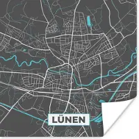 PosterMonkey Poster Stadskaart – Kaart – Lünen – Blauw – Duitsland – Plattegrond - 30x30 cm