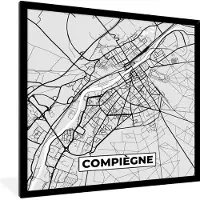 PosterMonkey Fotolijst incl. Poster - Kaart - Stadskaart - Frankrijk - Compiègne - Plattegrond - 40x40 cm - Posterlijst