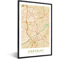 PosterMonkey Fotolijst incl. Poster - Kaart - Stadskaart - Châtelet - België - Plattegrond. - 20x30 cm - Posterlijst