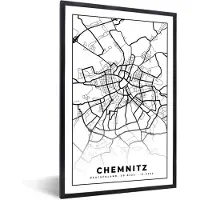 PosterMonkey Fotolijst incl. Poster - Chemnitz - Kaart - Stadskaart - Plattegrond - 40x60 cm - Posterlijst