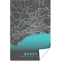 PosterMonkey Poster Kaart - Stadskaart - Brest - Frankrijk - Plattegrond - 120x180 cm XXL