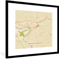 PosterMonkey Fotolijst incl. Poster - Plattegrond - Vintage - Aschaffenburg - Kaart - Stadskaart - 40x40 cm - Posterlijst