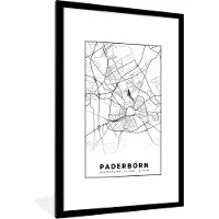 PosterMonkey Fotolijst incl. Poster - Paderborn - Plattegrond - Kaart - Stadskaart - 80x120 cm - Posterlijst