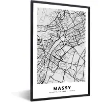 PosterMonkey Fotolijst incl. Poster - Plattegrond – Massy – Stadskaart – Kaart – Frankrijk - 20x30 cm - Posterlijst