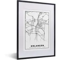 PosterMonkey Fotolijst incl. Poster - Kaart - Erlangen - Plattegrond - Stadskaart - 30x40 cm - Posterlijst