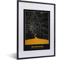 PosterMonkey Fotolijst incl. Poster - Bangkok - Goud - Plattegrond - Stadskaart - Kaart - 30x40 cm - Posterlijst