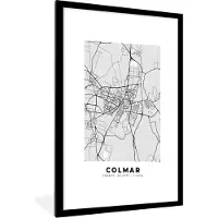 PosterMonkey Fotolijst incl. Poster - Frankrijk - Plattegrond - Kaart - Colmar - Stadskaart - 60x90 cm - Posterlijst