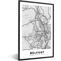 PosterMonkey Fotolijst incl. Poster - Frankrijk – Belfort – Stadskaart – Plattegrond – Kaart - 80x120 cm - Posterlijst