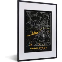 PosterMonkey Fotolijst incl. Poster - Ingolstadt – Stadskaart – Gold – Plattegrond – Stadskaart – Kaart - Duitsland - 30x40 cm - Posterlijst